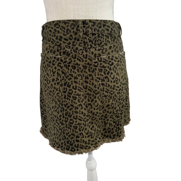 Zara Leopard Print Distressed Mini Skirt Size L Cotton Blend Womens Animal Print - Picture 3 of 7